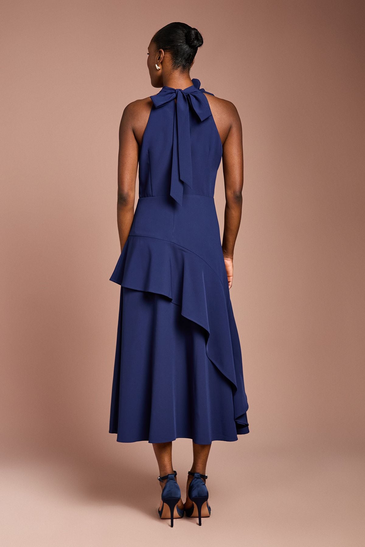 Coast High Neck Corsage Detail Midi Dress Navy image 3