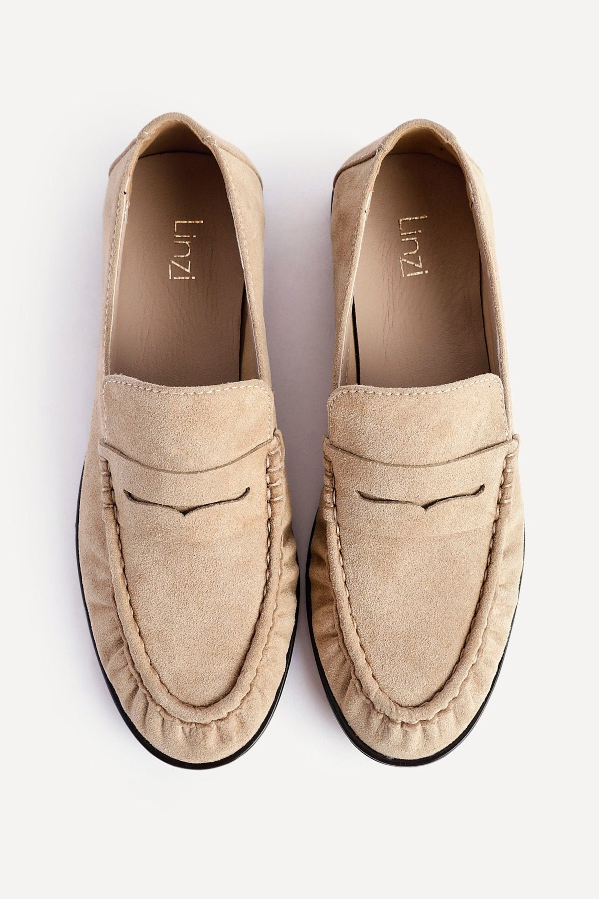 Linzi Belmont Beige Suede Leather Ruched Loafer image 5