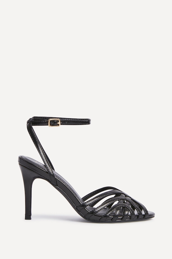 Linzi Eros Black Faux Leather Caged Stiletto Heel