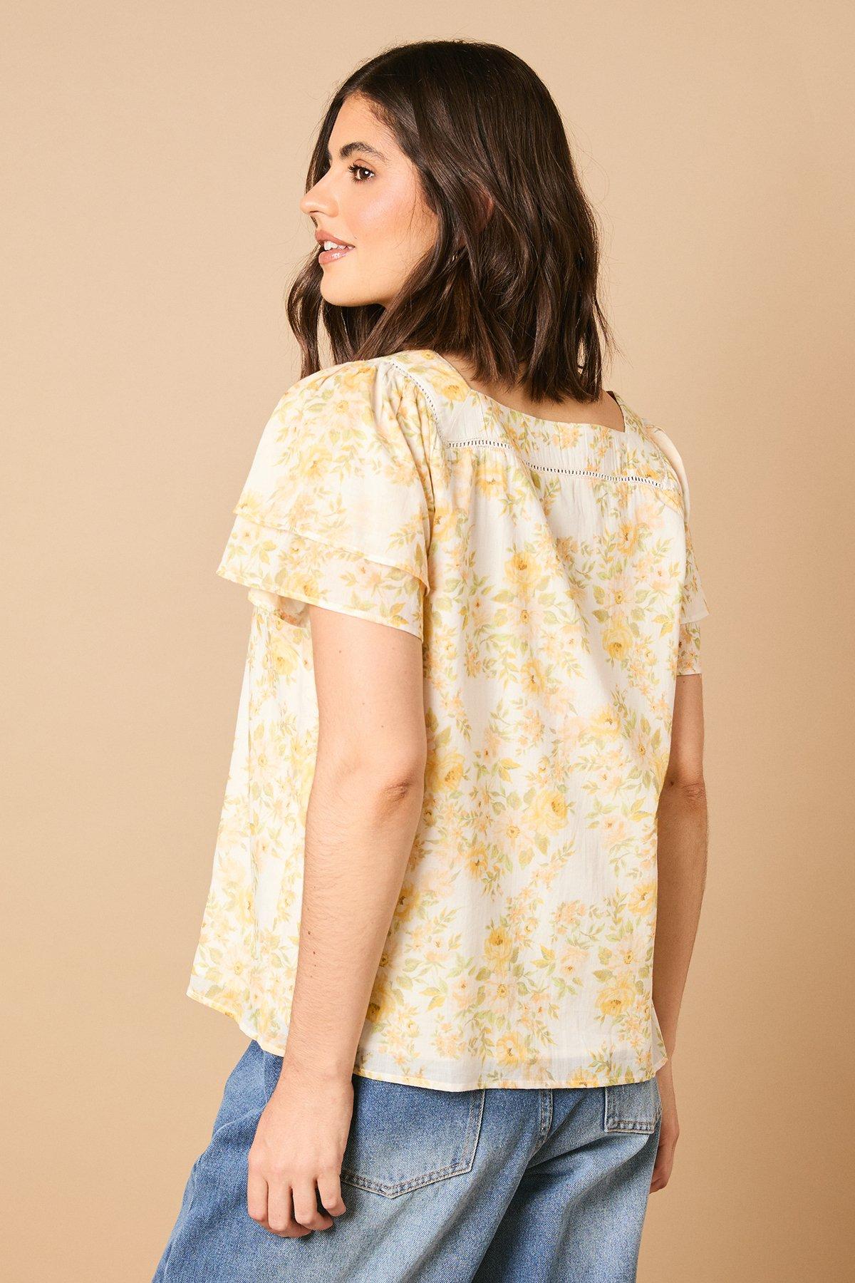Oasis Printed Trim Detail Ruffle Sleeve Smock Top Multi image 4