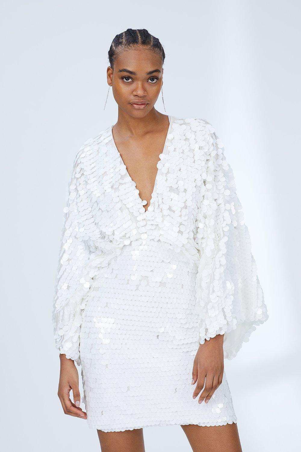 Coast Pearlescent Statement Sequin Kimono Mini Dress Pearl image 2