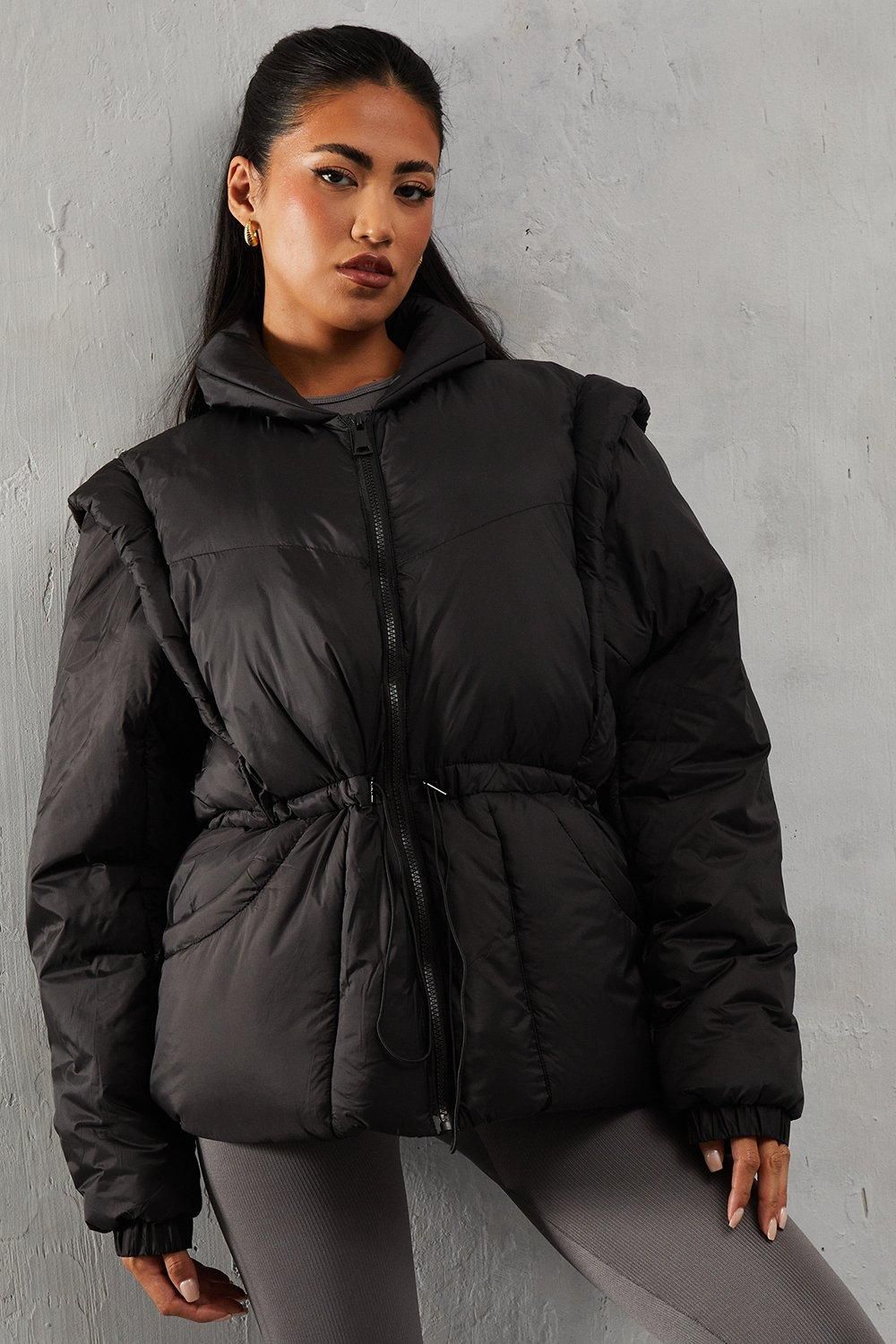 MissPap Detachable Sleeve Two In One Puffer Coat Black image 1
