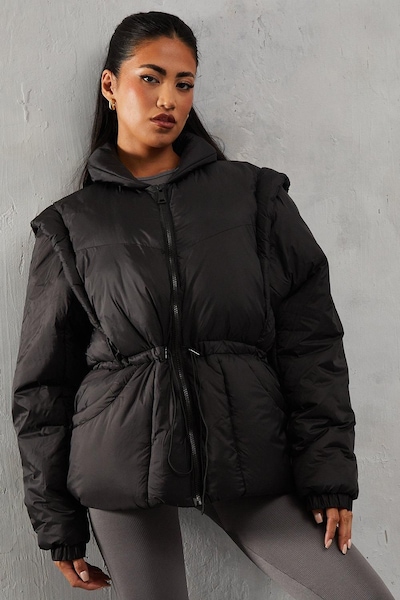 MissPap Detachable Sleeve Two In One Puffer Coat Black