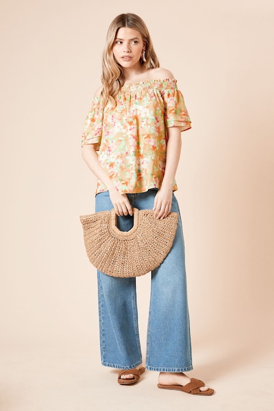 Dorothy Perkins Floral Bardot Double Frill Sleeve Top Floral