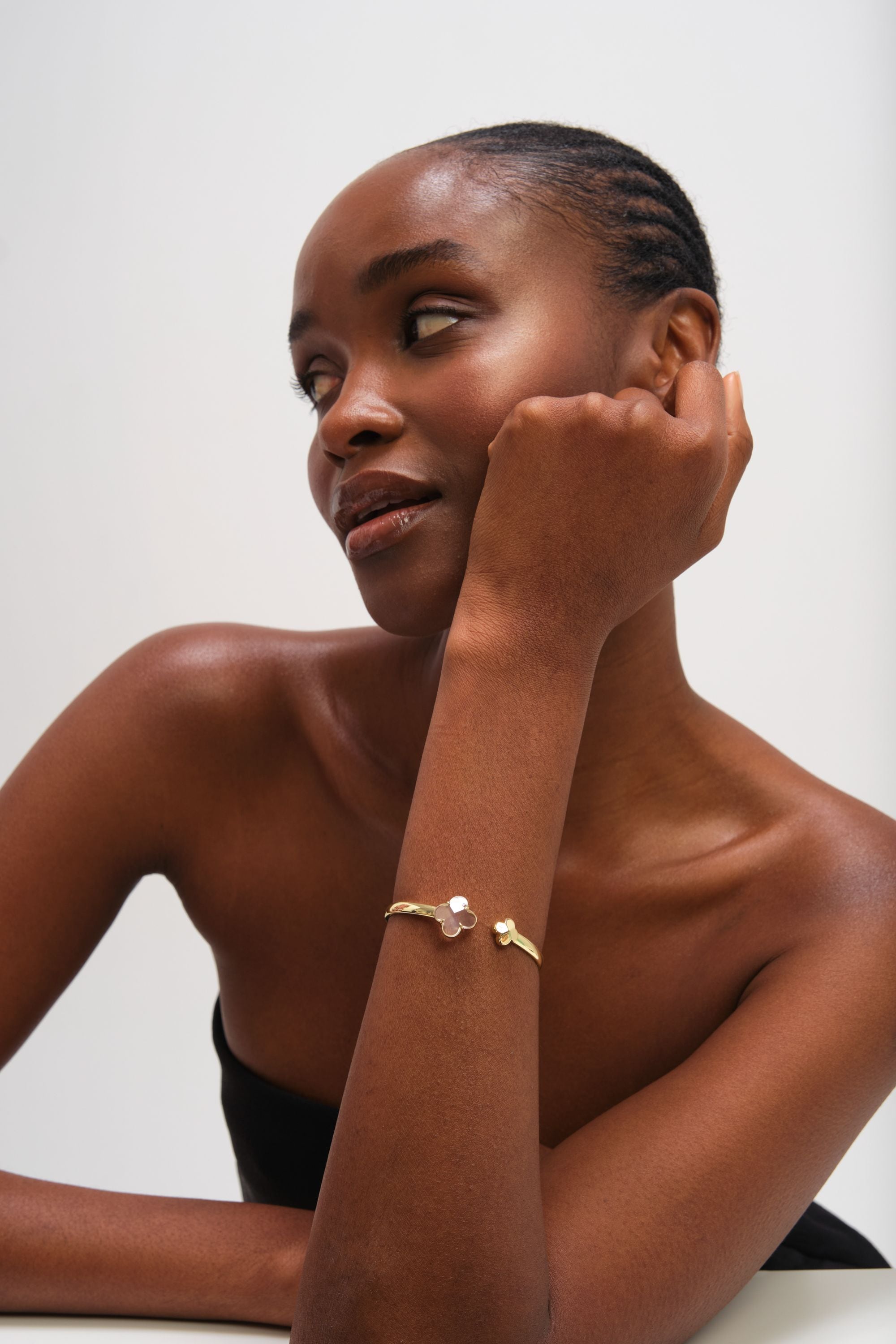 Jon Richard Gold Polished and Crystal Clover Bangle image 3