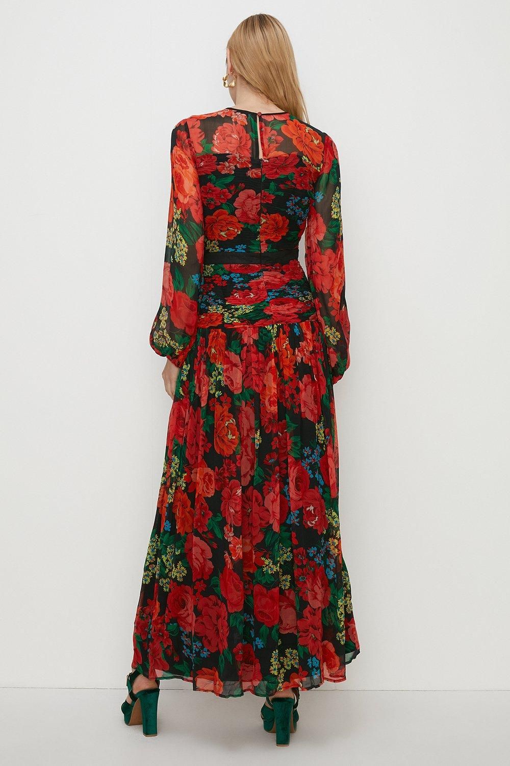 Oasis Contrast Ruched Floral Chiffon Maxi Dress Berry image 3