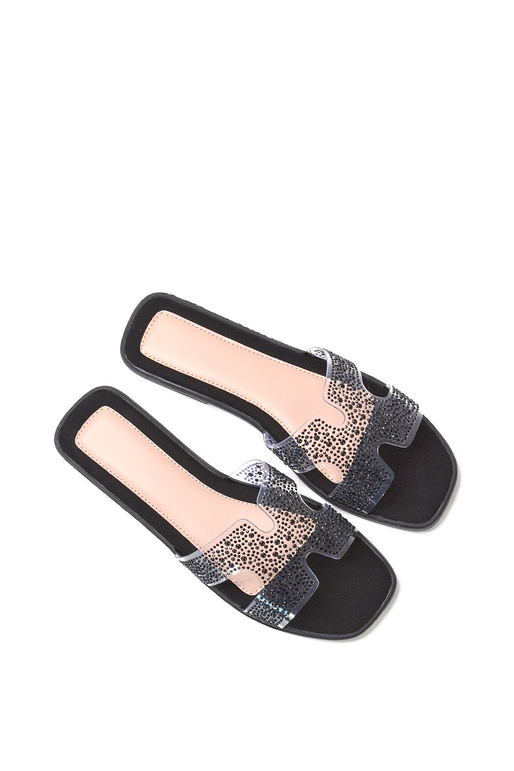 XY London 'Patsy' Square Toe Slip On Diamante Slider Sandal Shoes image 5