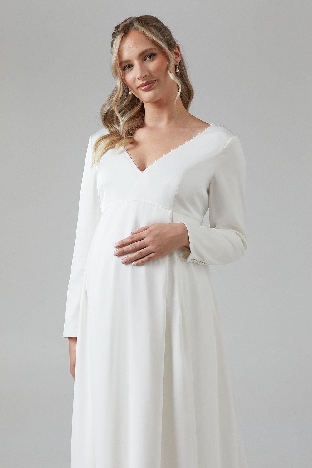 Coast Maternity Chiffon Overlayer Long Sleeve Wedding Dress Ivory image 2