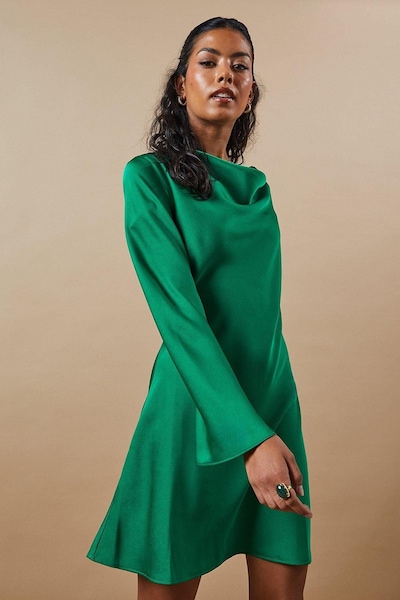 Oasis Petite Occasion Satin Cowl Mini Dress Green