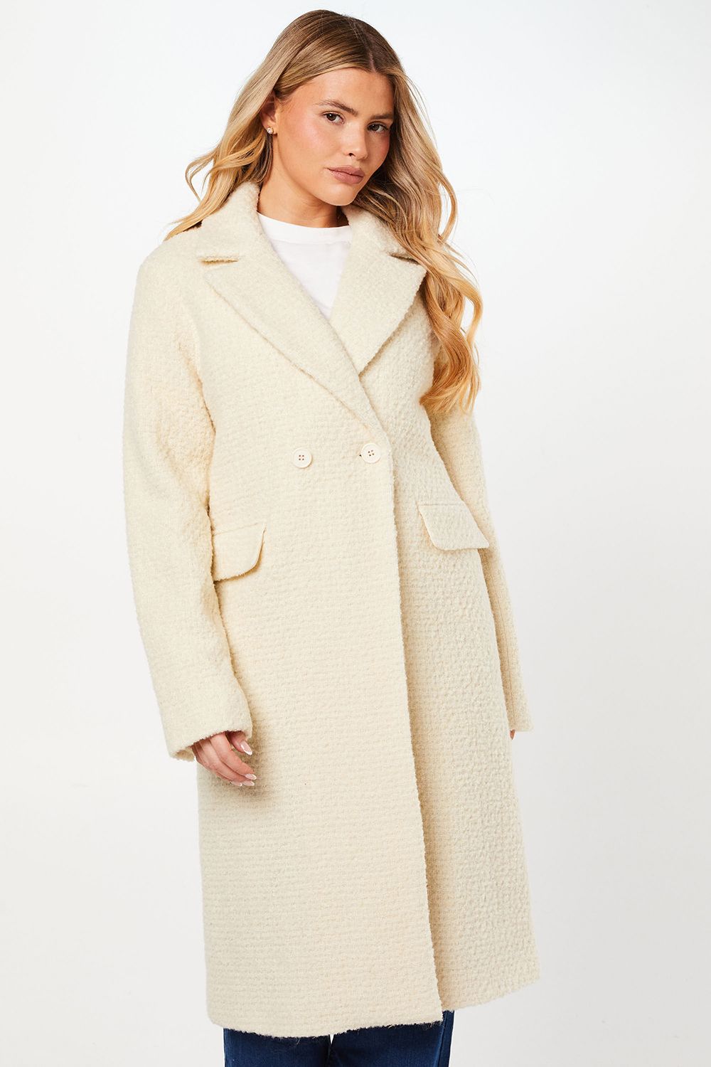 Dorothy Perkins Tall Smart Boucle Double Breasted Coat Cream image 4