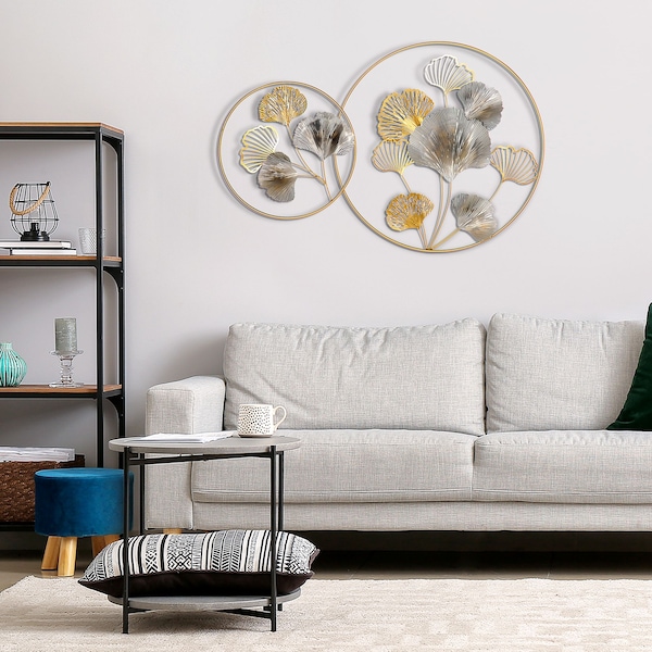 HOMCOM 3D Metal Wall Art Modern Ginkgo Leaf Hanging Wall Sculpture Gold Home Decor