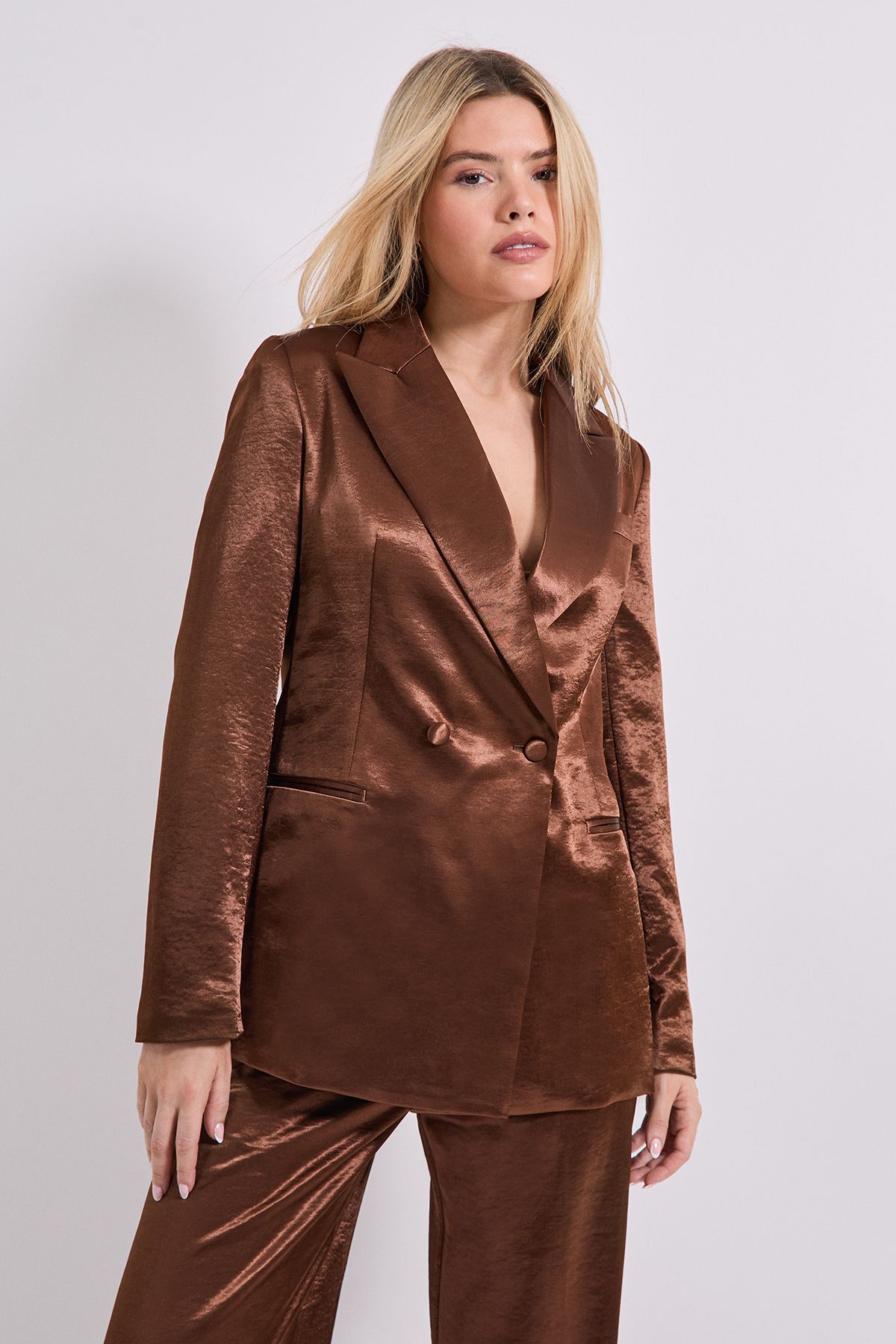 Dorothy Perkins Satin Double Breasted Blazer Chocolate image 4