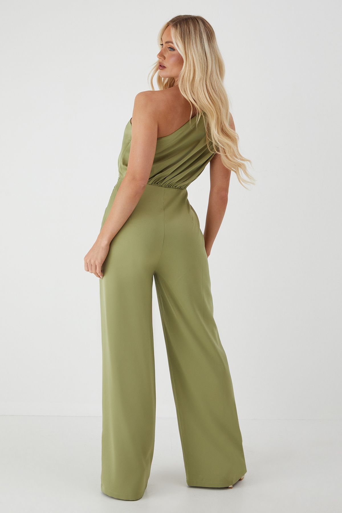 MissPap Knot Detail Asymmetric Neck Wide Leg Jumpsuit Green image 3