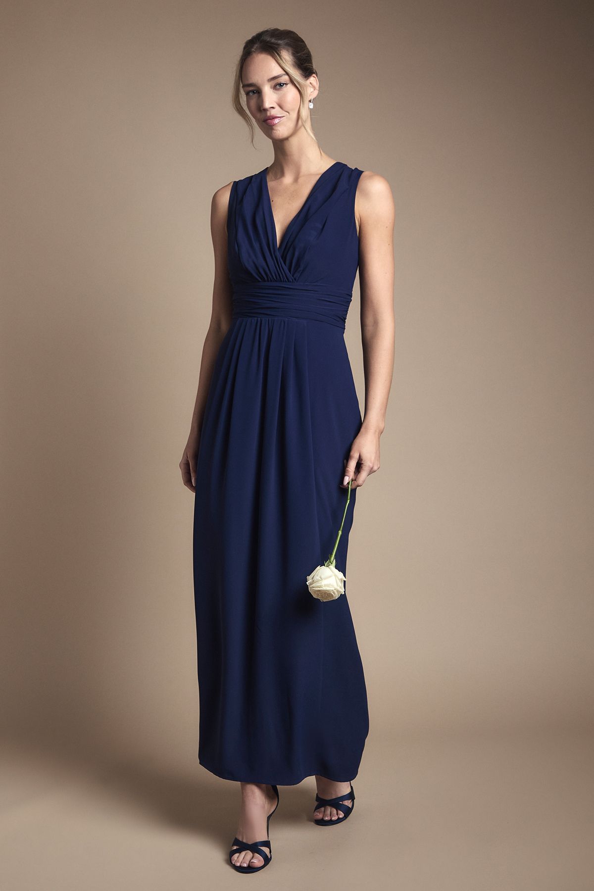 Coast Wrap Front Pleat Waist Maxi Bridesmaid Dress Navy