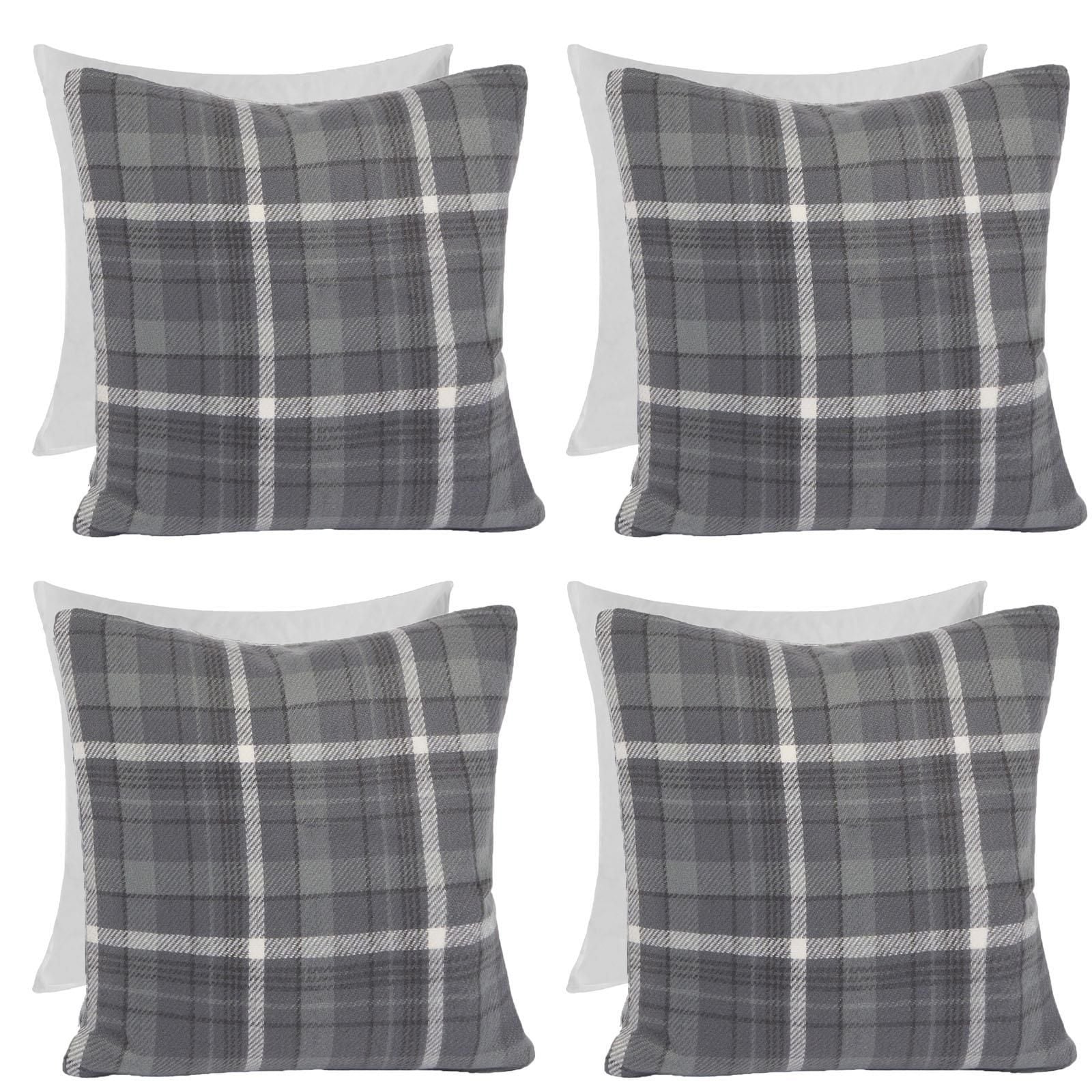 OHS Woven Check Cushion Covers Tartan Pack of 4 Filled Case Pad Set image 1