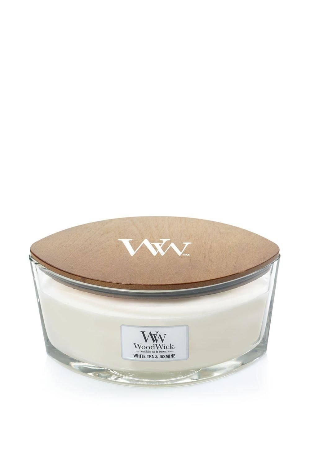 Woodwick White Tea And Jasmine Ellipse Candle White image 1