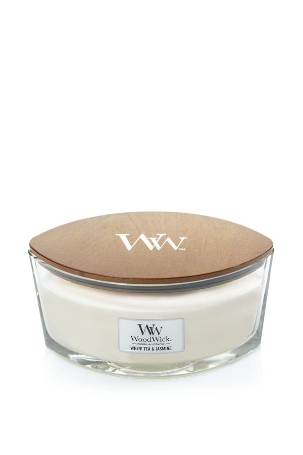 Woodwick White Tea And Jasmine Ellipse Candle White
