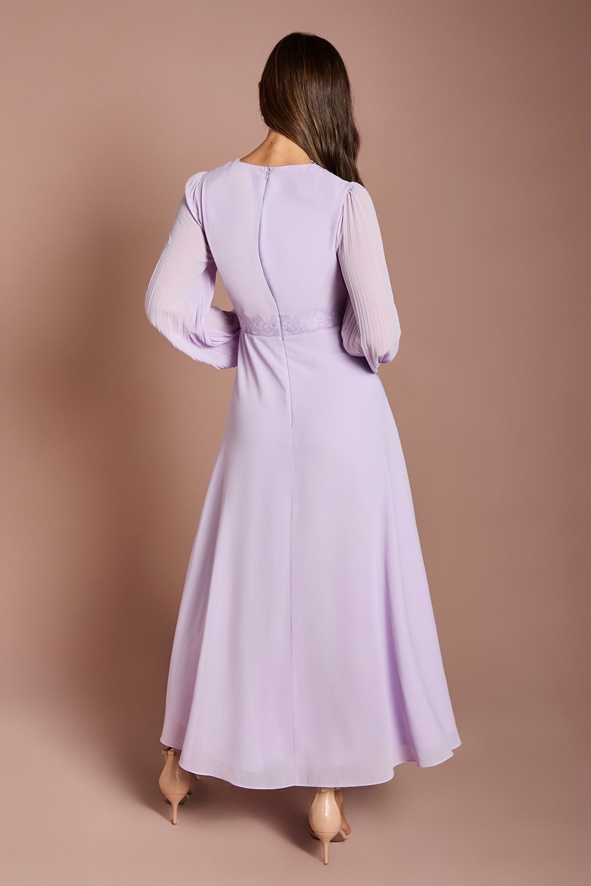 Coast Pleat Detail Lace Trim Maxi Dress Lilac image 3