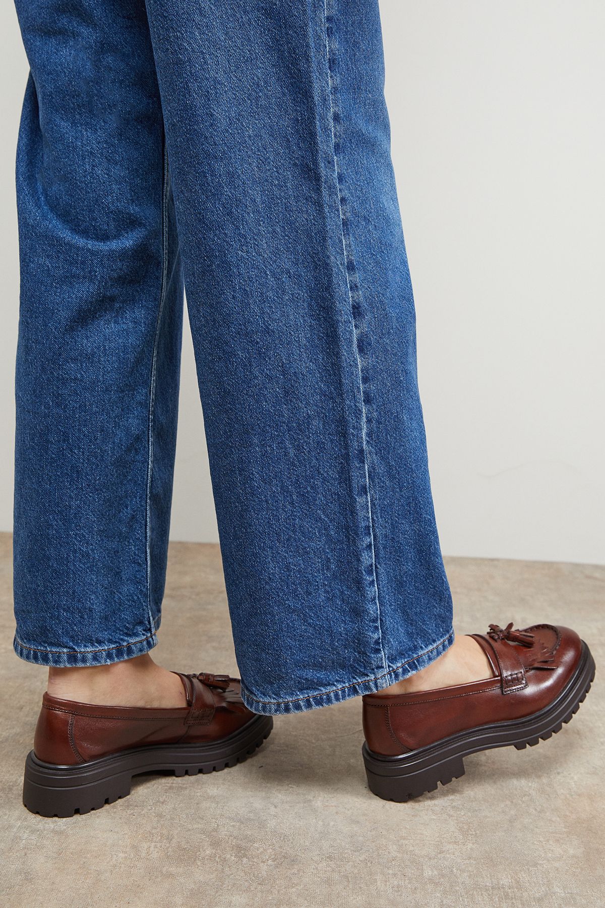 Oasis Brooker Real Leather Tassel Chunky Loafers Dark Tan image 3