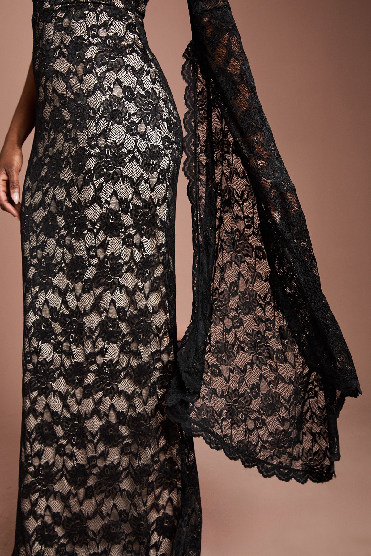 Coast One Shoulder Cap Detail Lace Maxi Dress Black image 4
