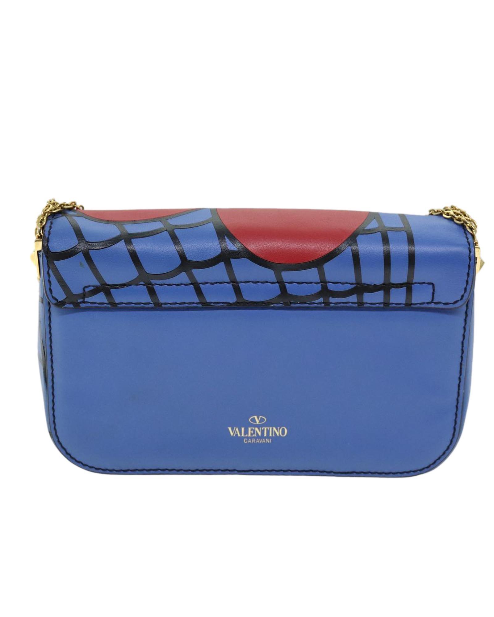 Valentino Preloved Rockstud Printed Calfskin Leather Bag Wo - Blue Shoulder image 2