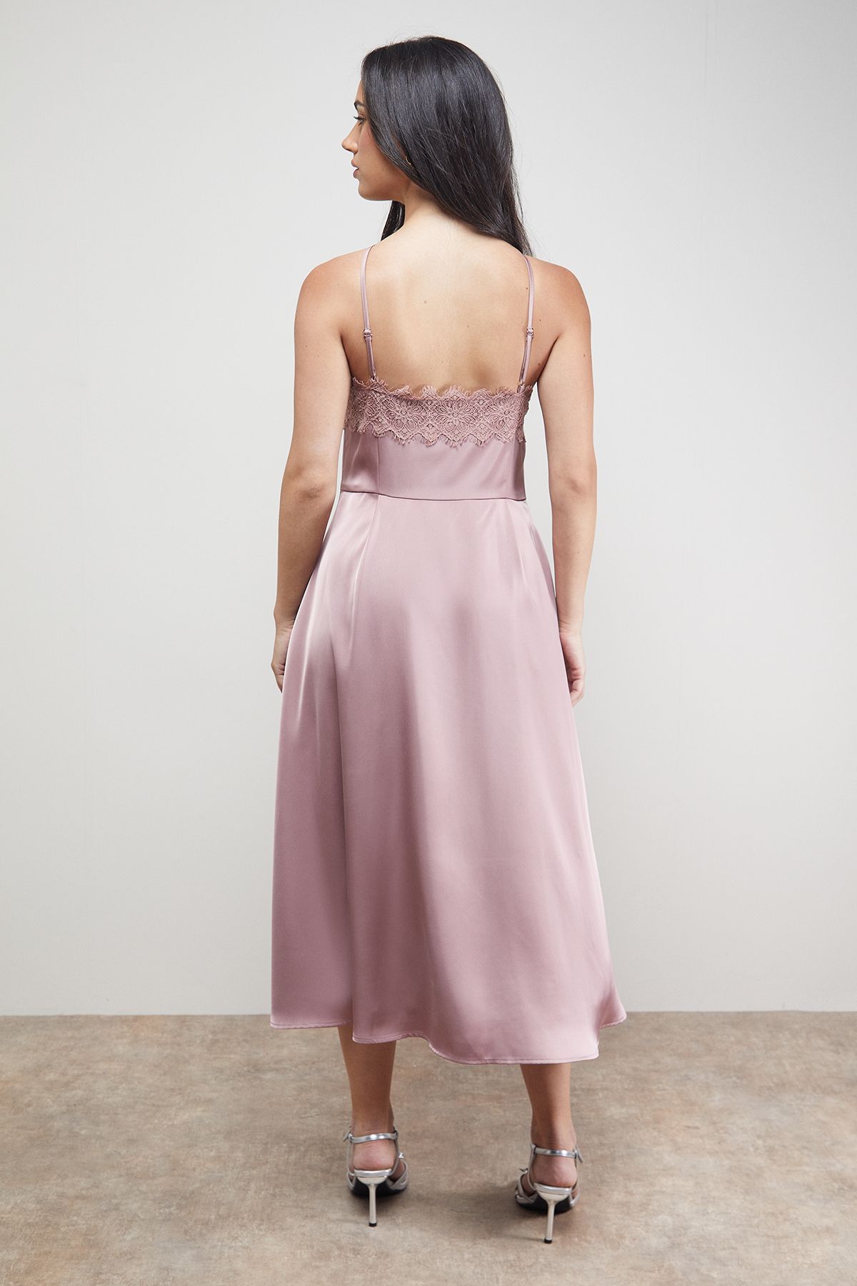 Oasis Lace Detail Midi Prom Dress Mocha image 3