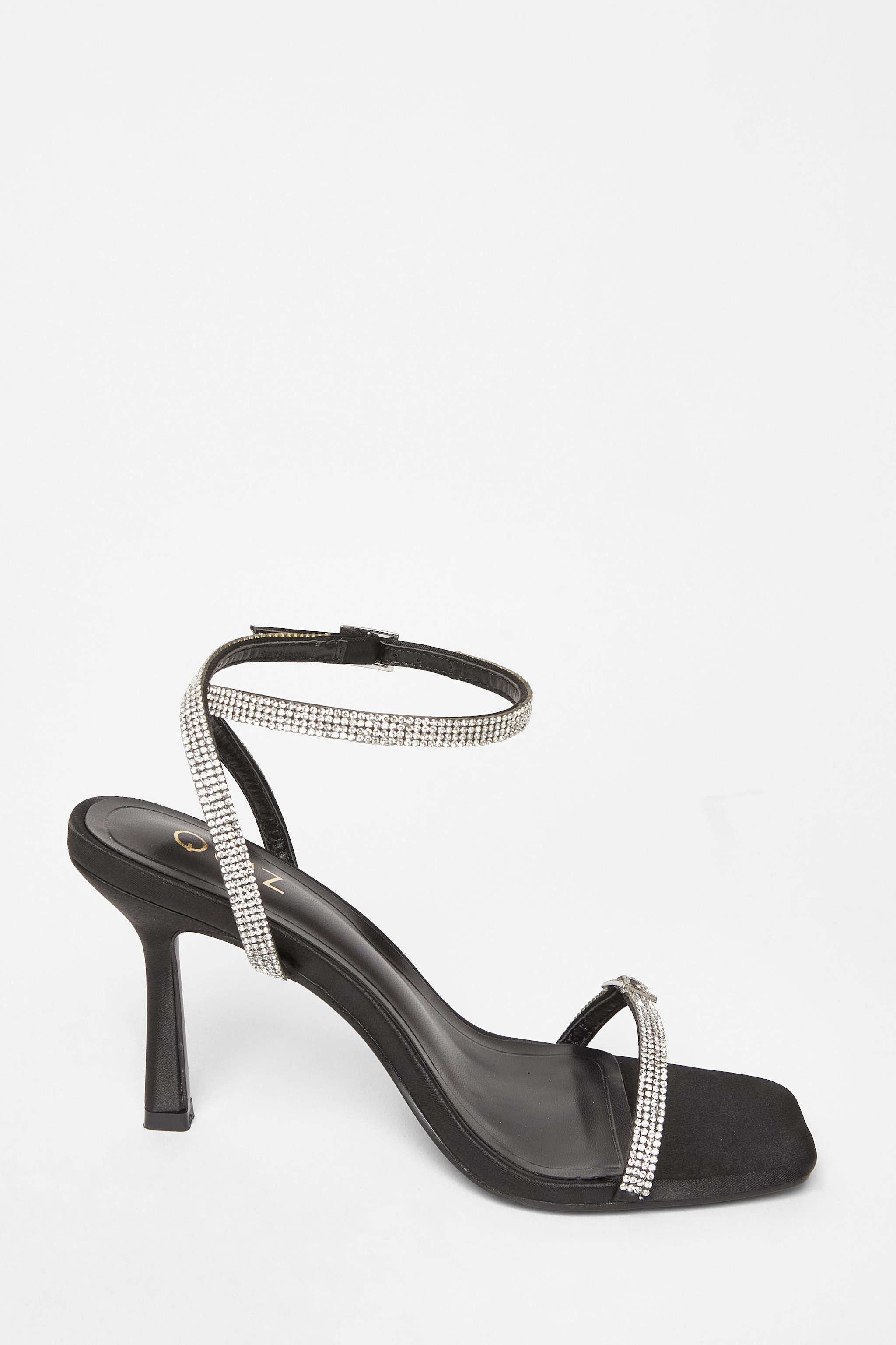 Quiz Black Diamante Buckle Heels image 5