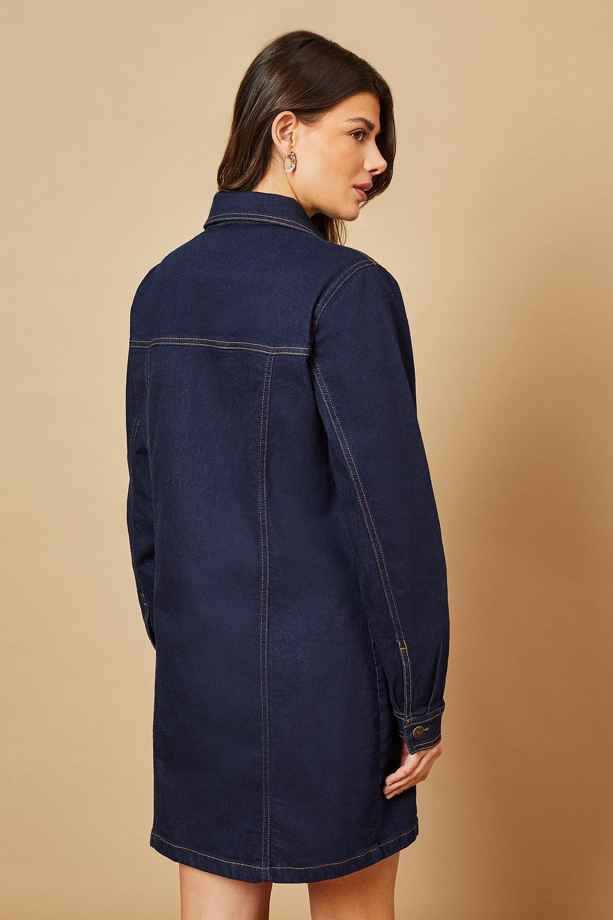 Oasis Long Sleeve Fitted Denim Mini Dress Indigo image 3