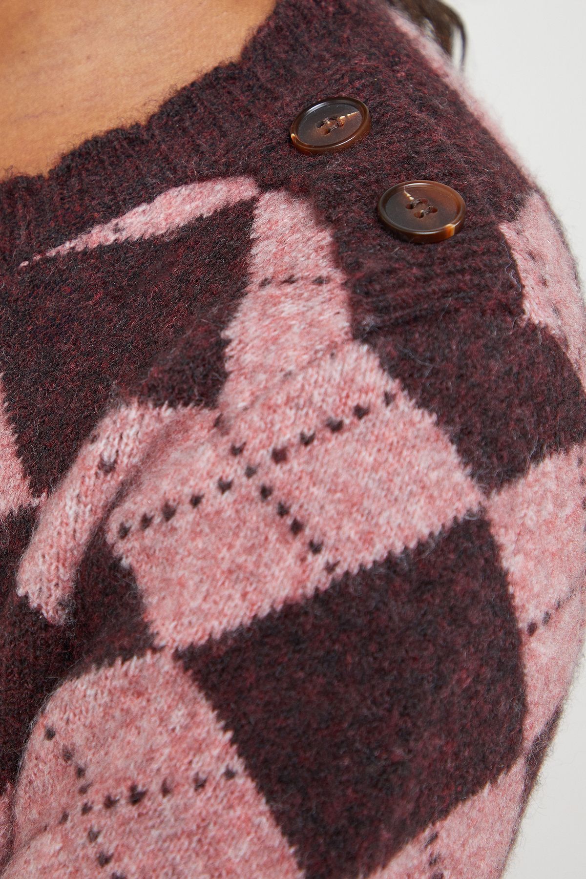 Oasis Argyle Scallop Neck Knitted Mini Dress Pink image 5