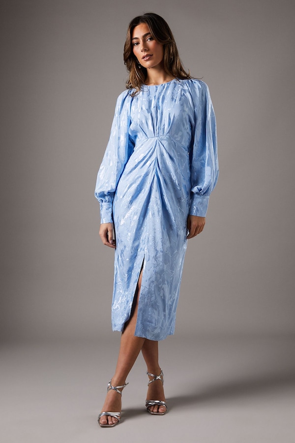 Coast Jacquard Ruched Dress Blue