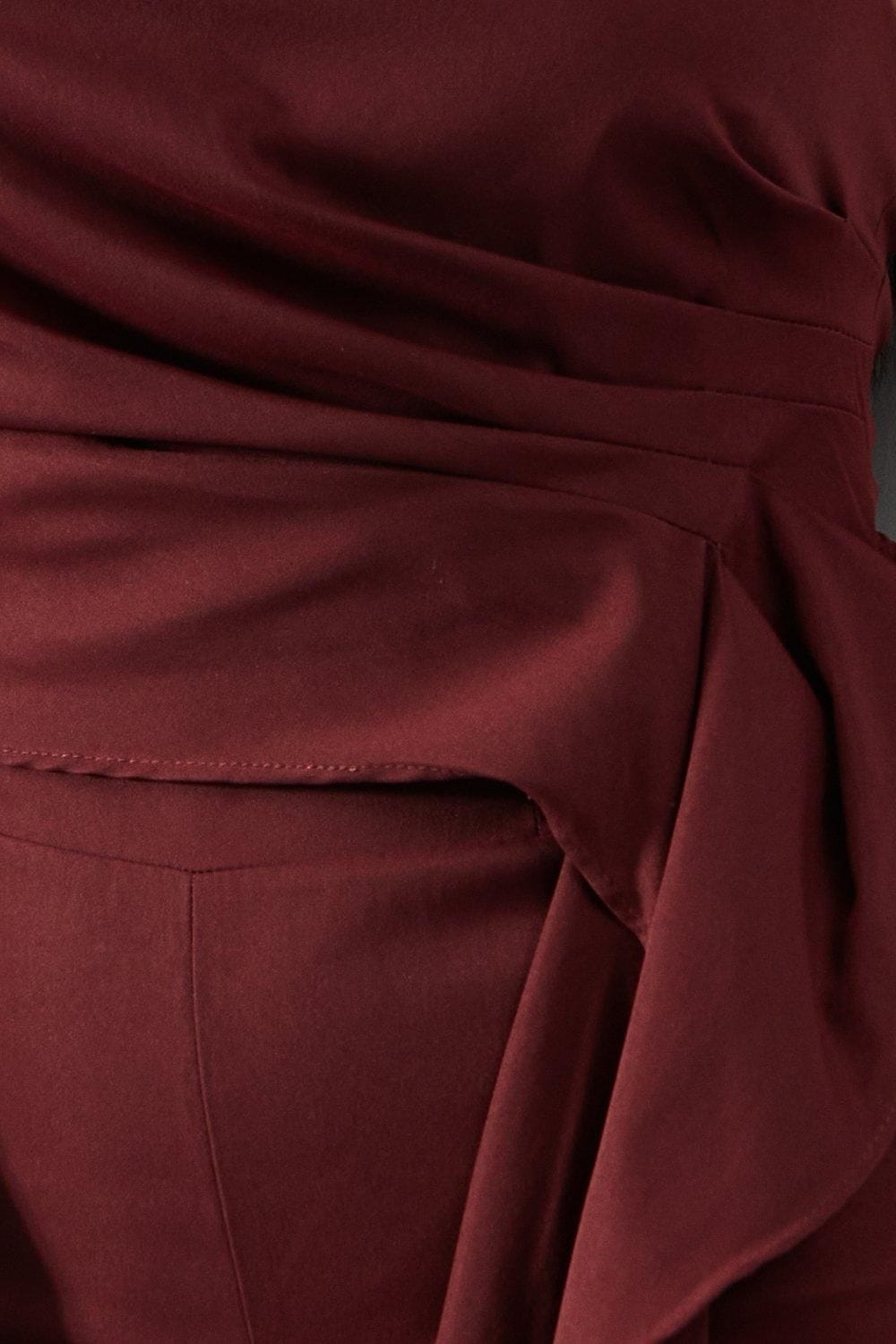 MissPap Bandeau Ruched Draped Side Wide Leg Jumpsuit Berry image 5