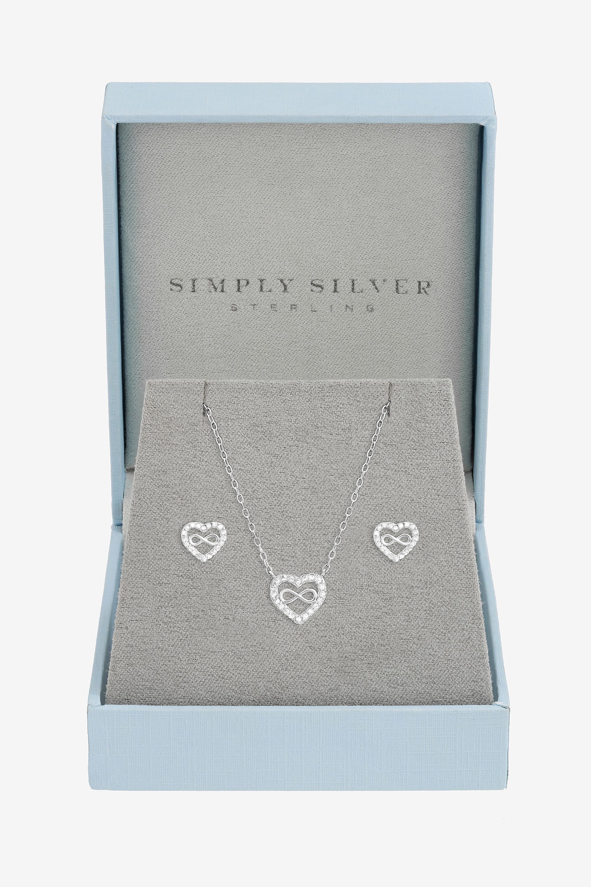 Simply Silver Sterling Silver 925 Pave Heart and Infinity Set - Gift Boxed image 1