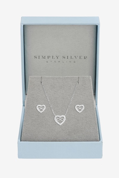 Simply Silver Sterling Silver 925 Pave Heart and Infinity Set - Gift Boxed