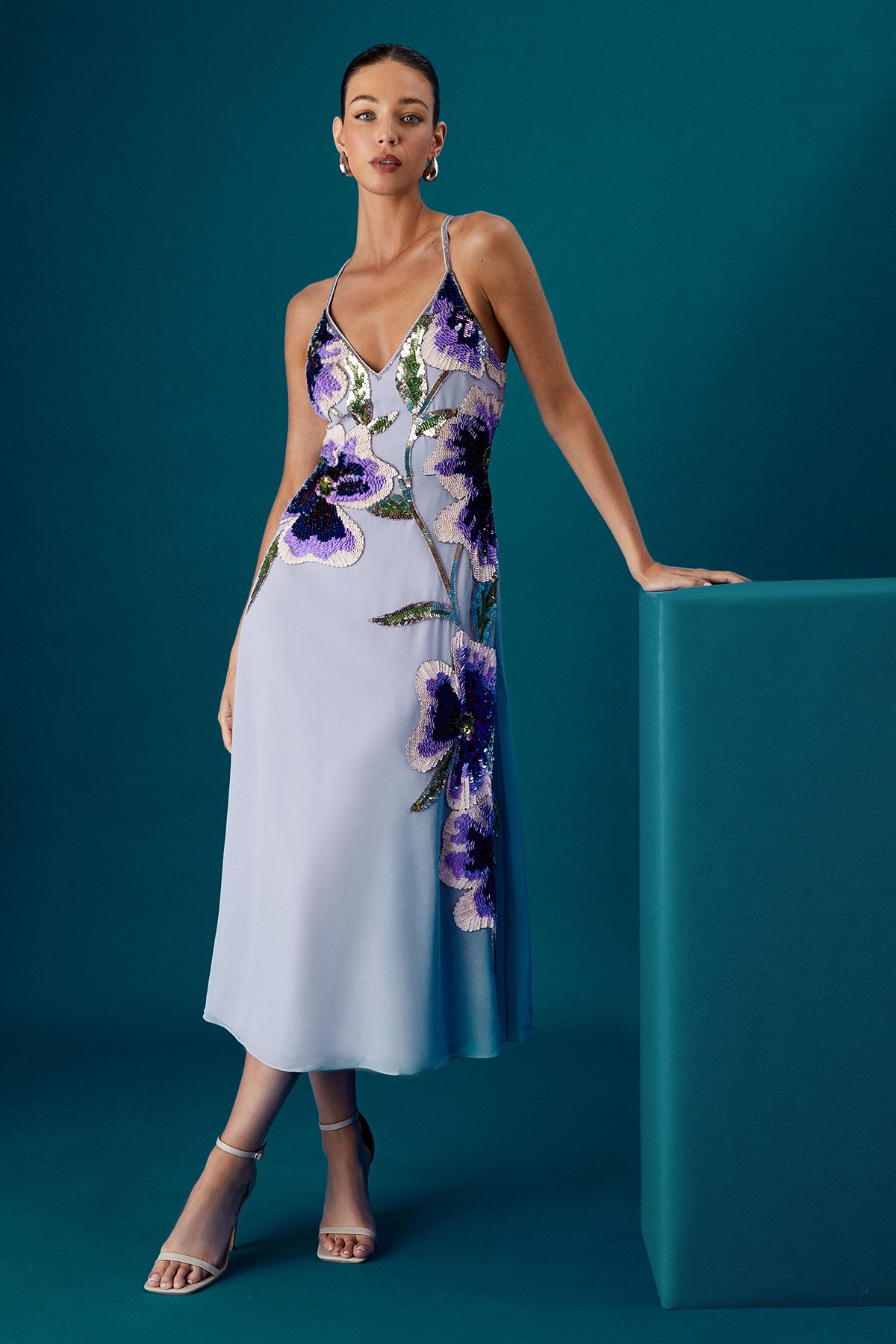 Coast Coast Muse Sequin Strappy Embellished Midi Dress Lilac image 1