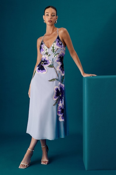 Coast Coast Muse Sequin Strappy Embellished Midi Dress Lilac