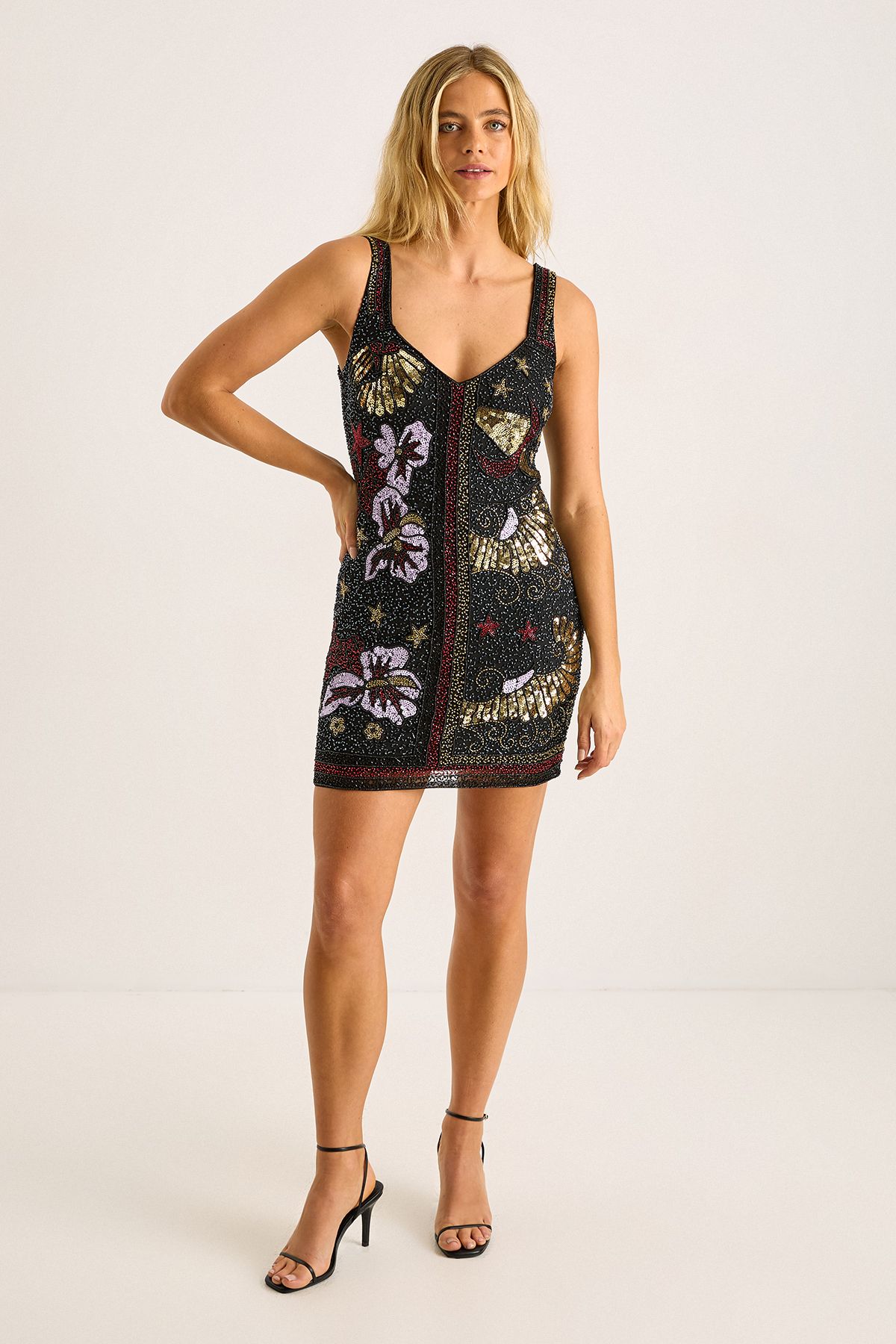 NastyGal Celestial Placement Beaded Mini Dress Black image 2