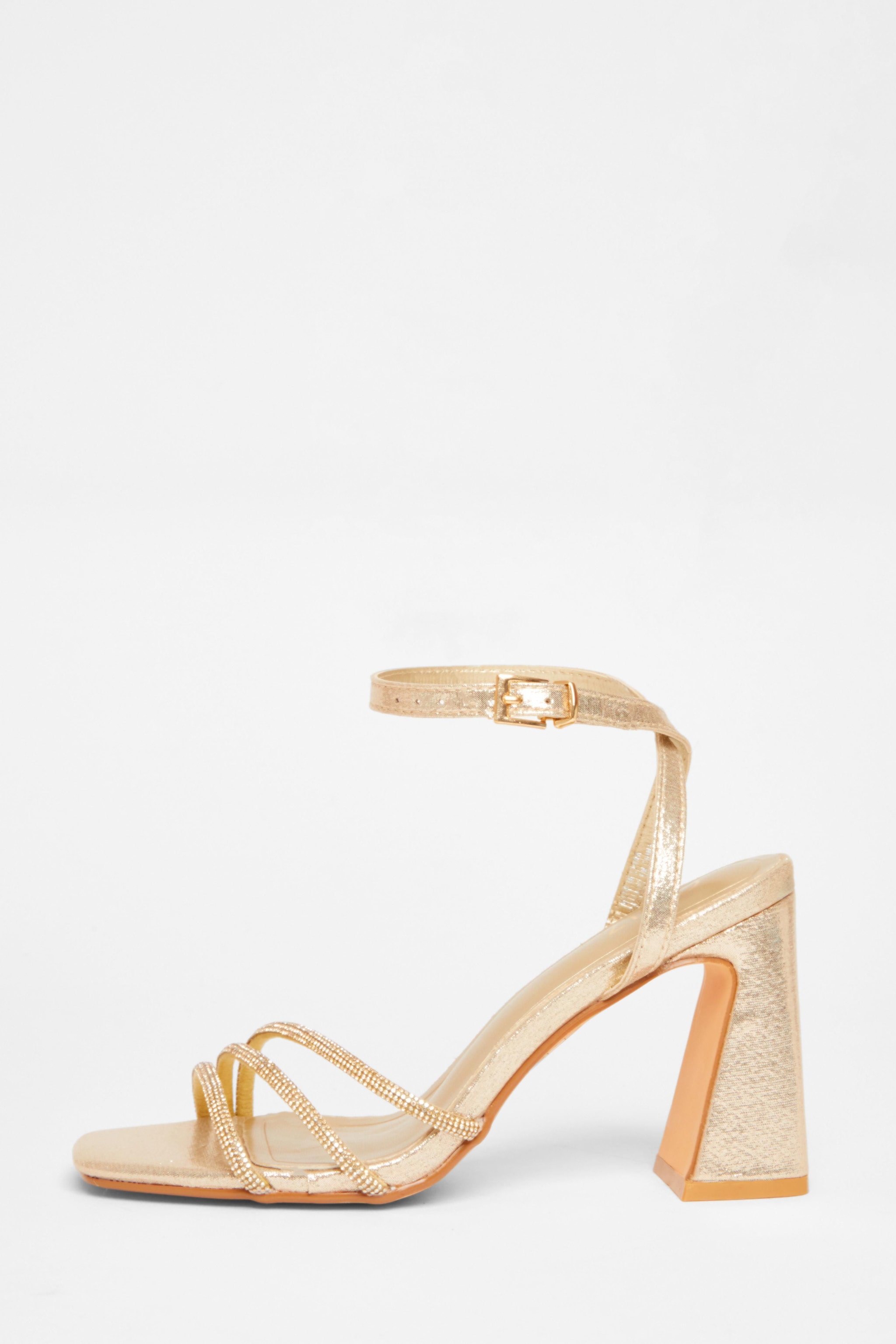 Quiz Gold Diamante Block Heels image 3