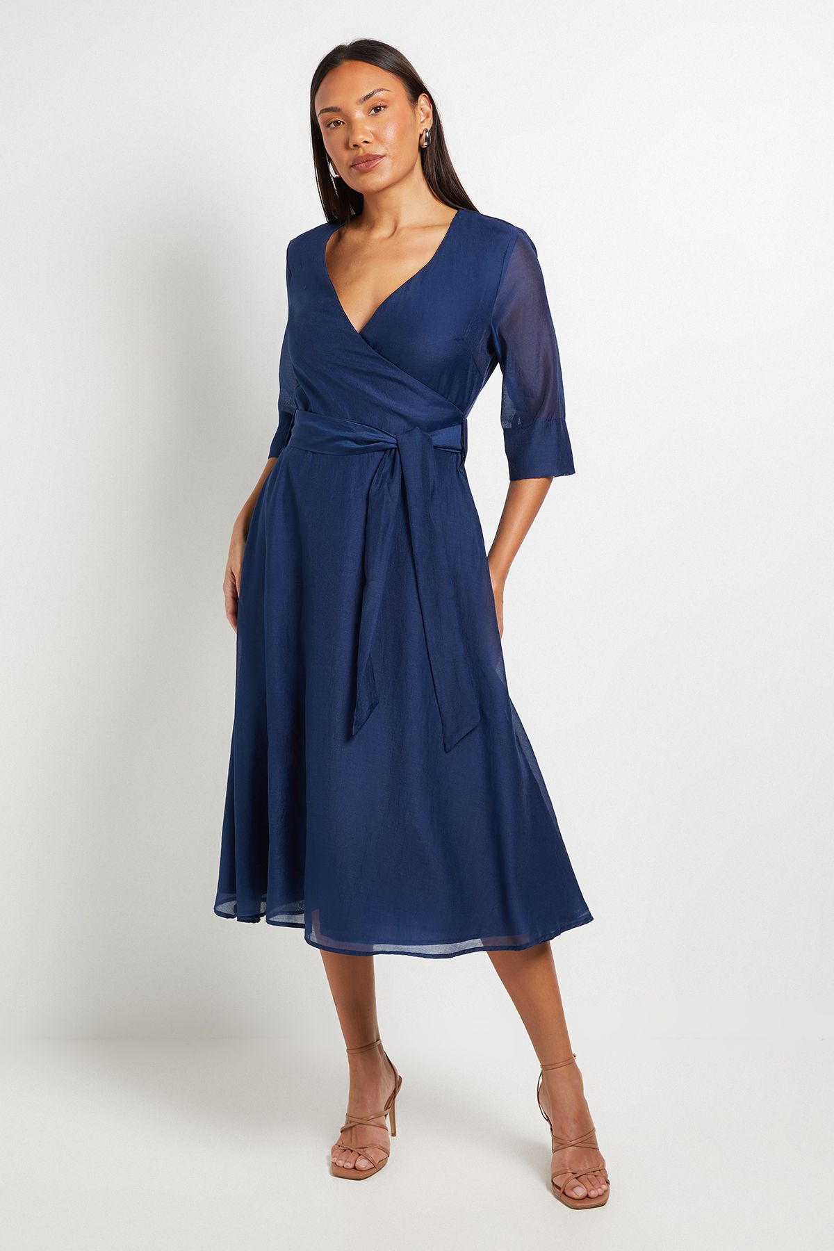 Principles Fit and Flare Wrap Midi Dress Navy
