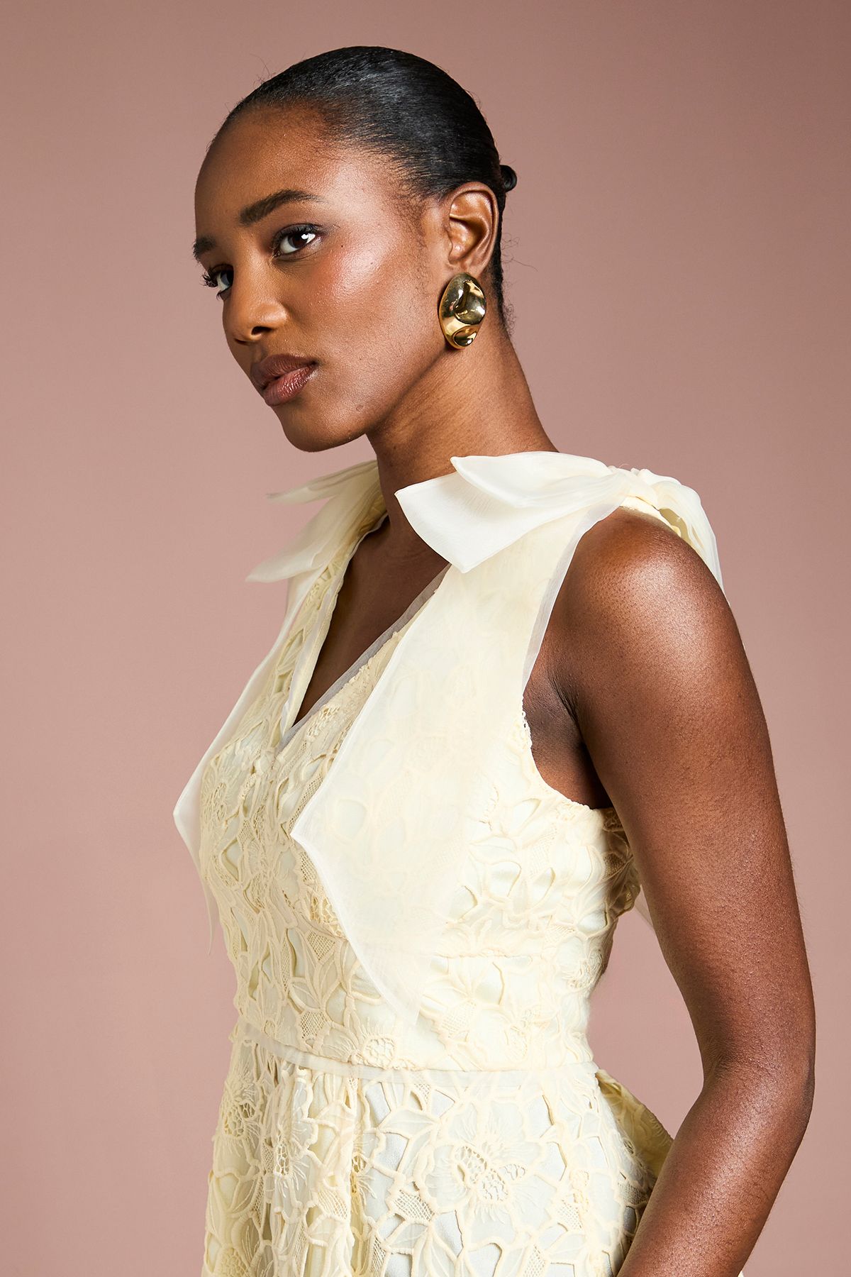 Coast Shoulder Organza Lace Midi Dress Lemon image 4