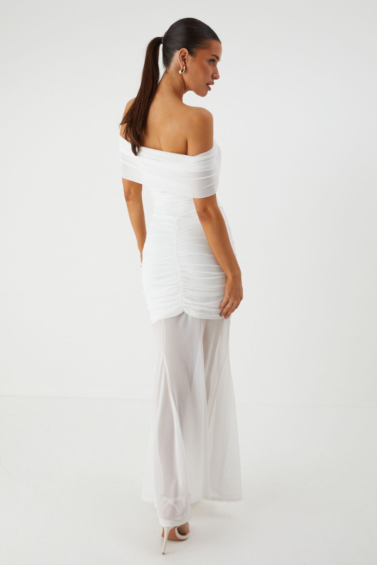 MissPap Off Shoulder Mesh Overlay Maxi Dress White image 3