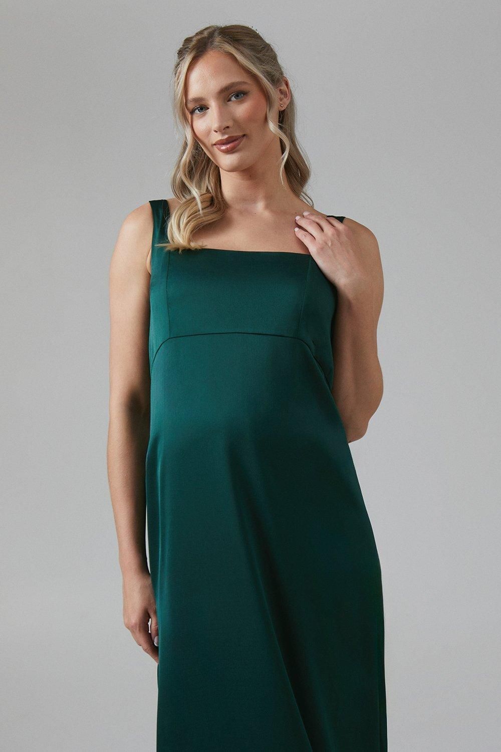 Coast Maternity Square Neck Satin Bridesmaid Maxi Dress Emerald image 2