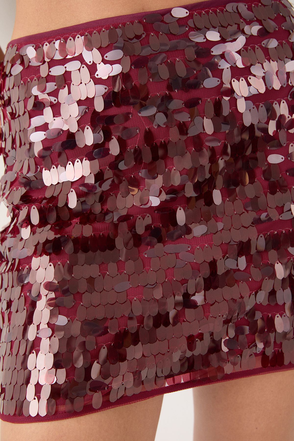 MissPap Dense Teardrop Sequin Mini Skirt Wine image 4