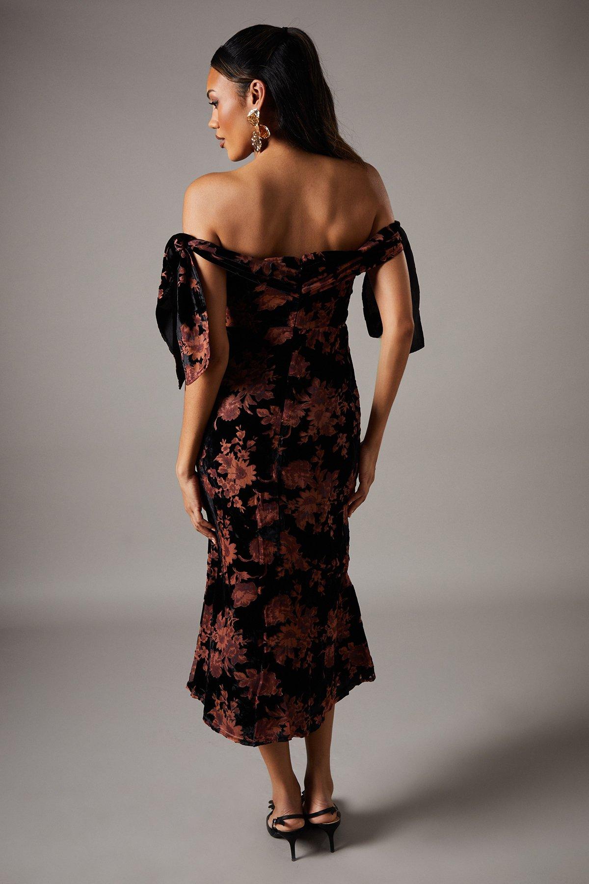 Coast Velvet Bardot Midi Wedding Guest Dress Black image 3