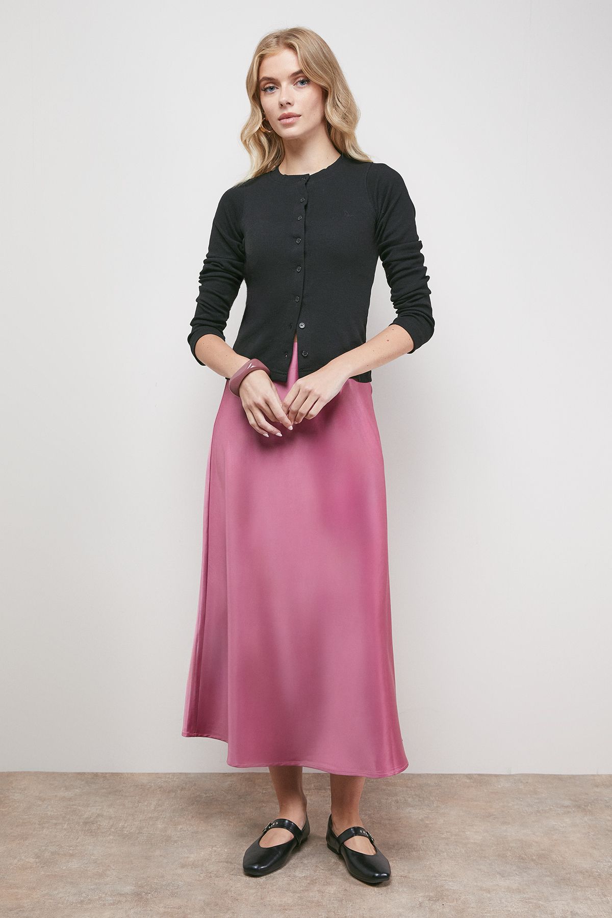 Oasis Bias Cut Satin Midi Skirt Rose image 1