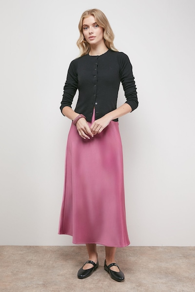 Oasis Bias Cut Satin Midi Skirt Rose
