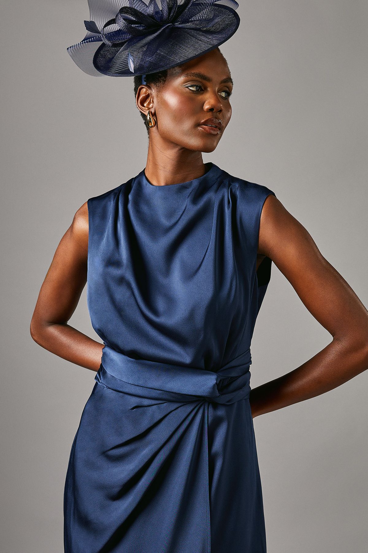 Coast Satin Midi Dress With Twist Waist Navy image 4