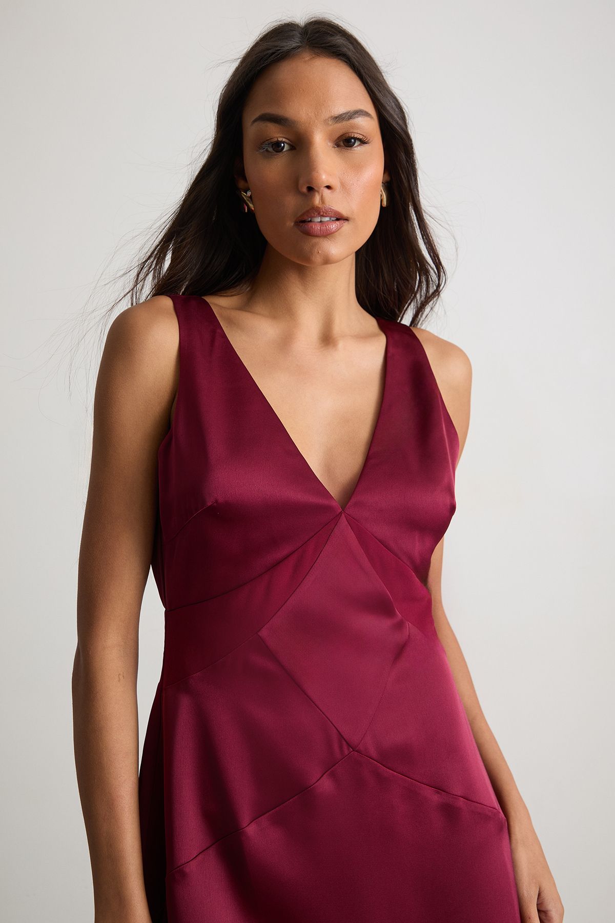 Warehouse Satin And Chiffon Mix Midaxi Dress Cherry image 4