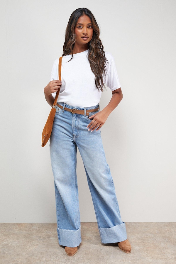 Oasis Denim Turnup Straight Leg Jean Light Wash