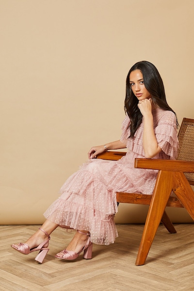 Oasis Midyim Satin Ruched Front High Block Heel Sandals Dusty Pink