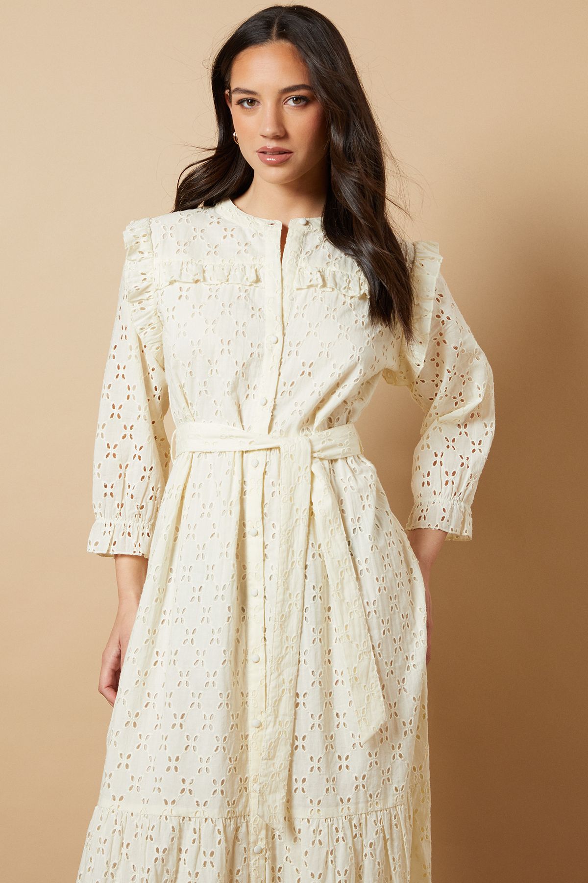 Oasis Broderie Button Through Midi Dress Ivory image 4